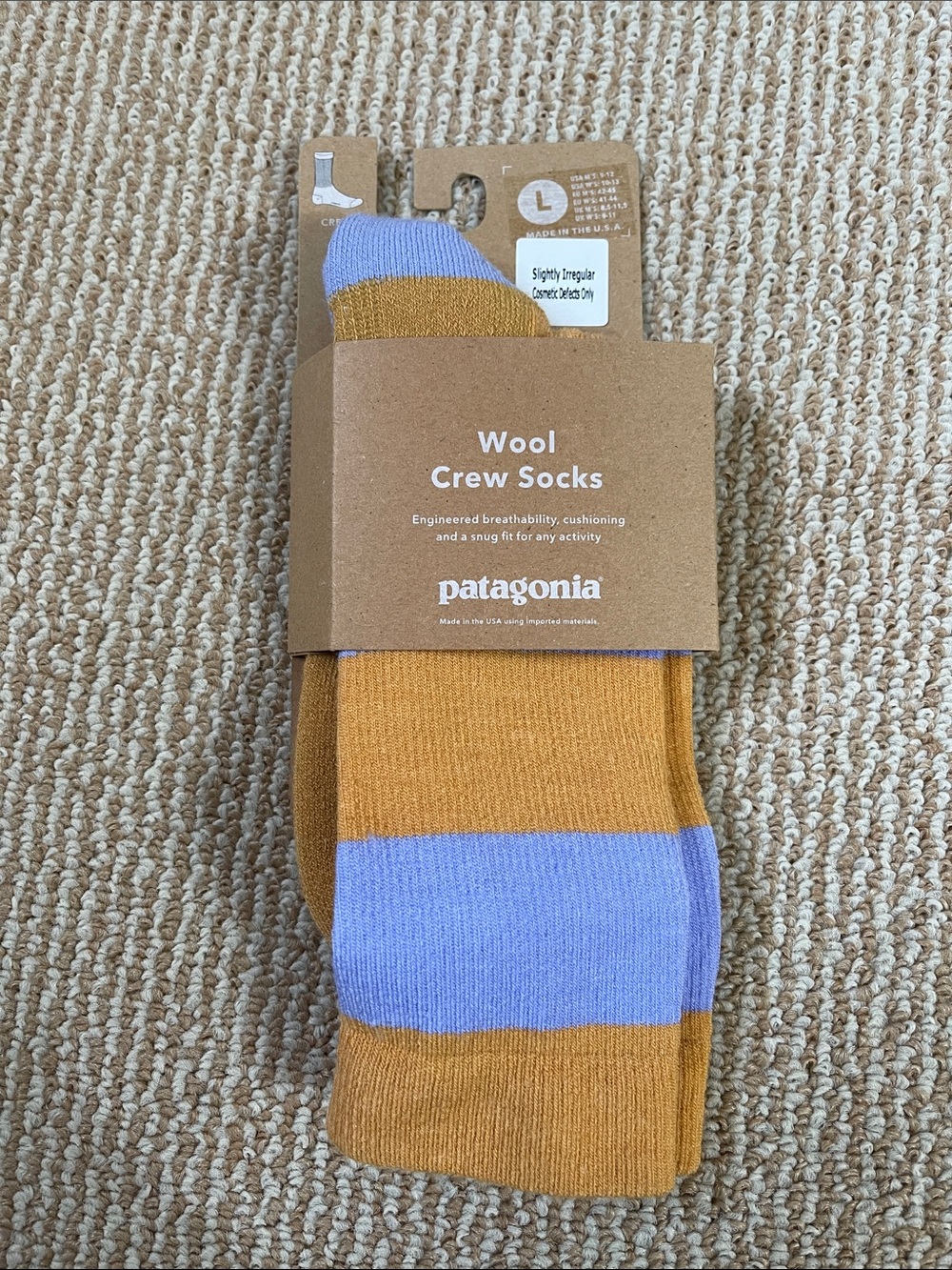 Patagonia Men’s Crew Socks in Gold and Lavender Stripe - Picture 2 of 5